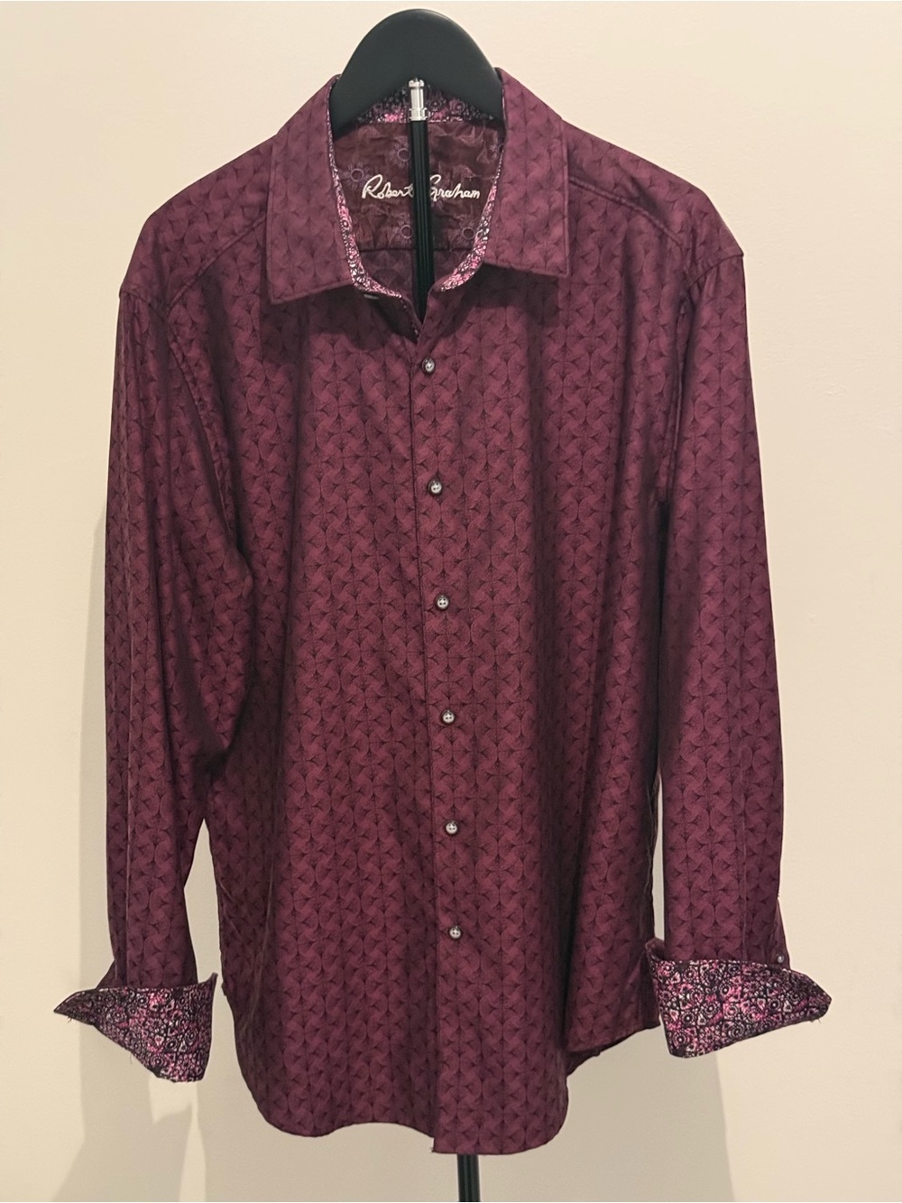 Robert Graham Men's Deep Burgundy Geometric Dress Shirt